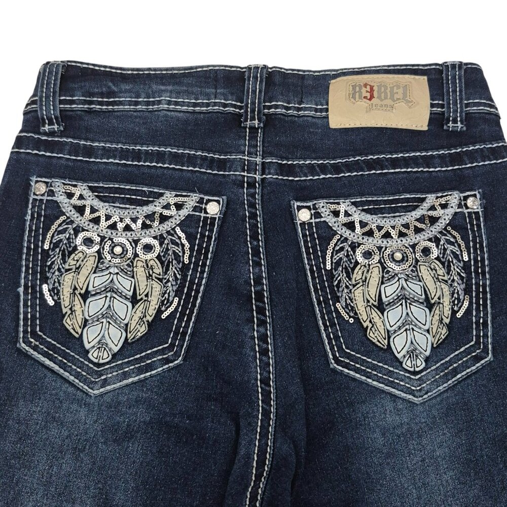 Rebel Jeans Womens Stretch Bootcut Embellished Sequin Denim Low Rise Pockets
